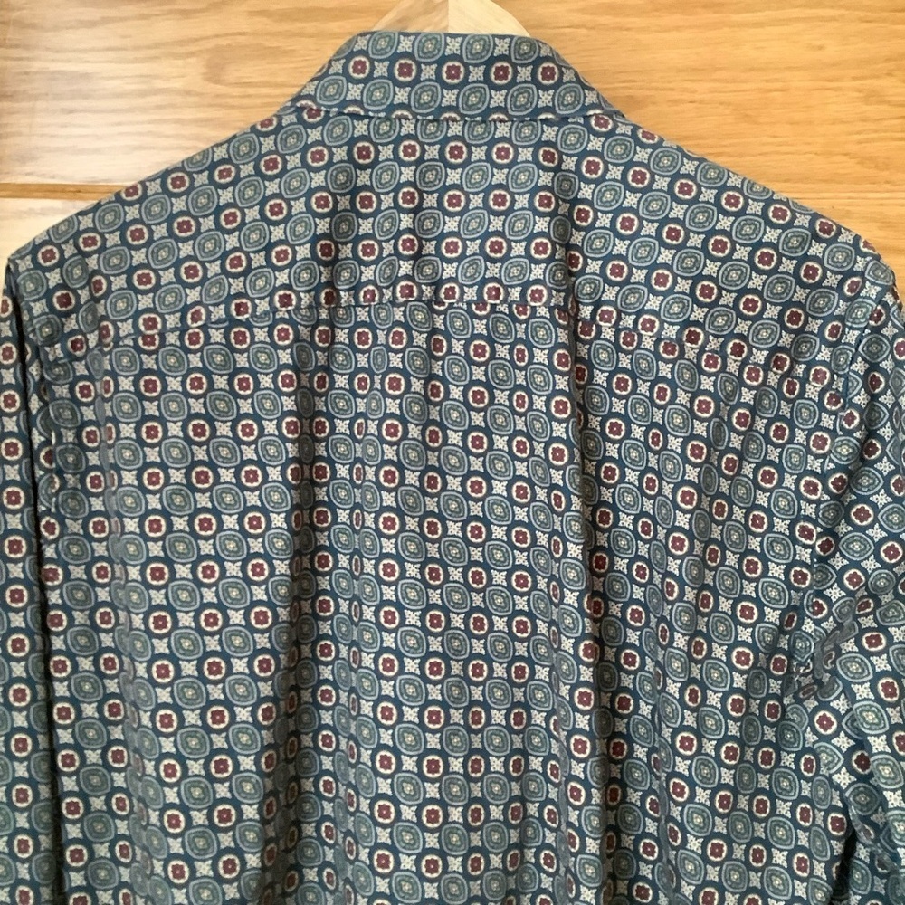 Daniel Hechter Paris Teal Geometric Printed 100% Cotton Shirt Size L - Picture 5 of 15